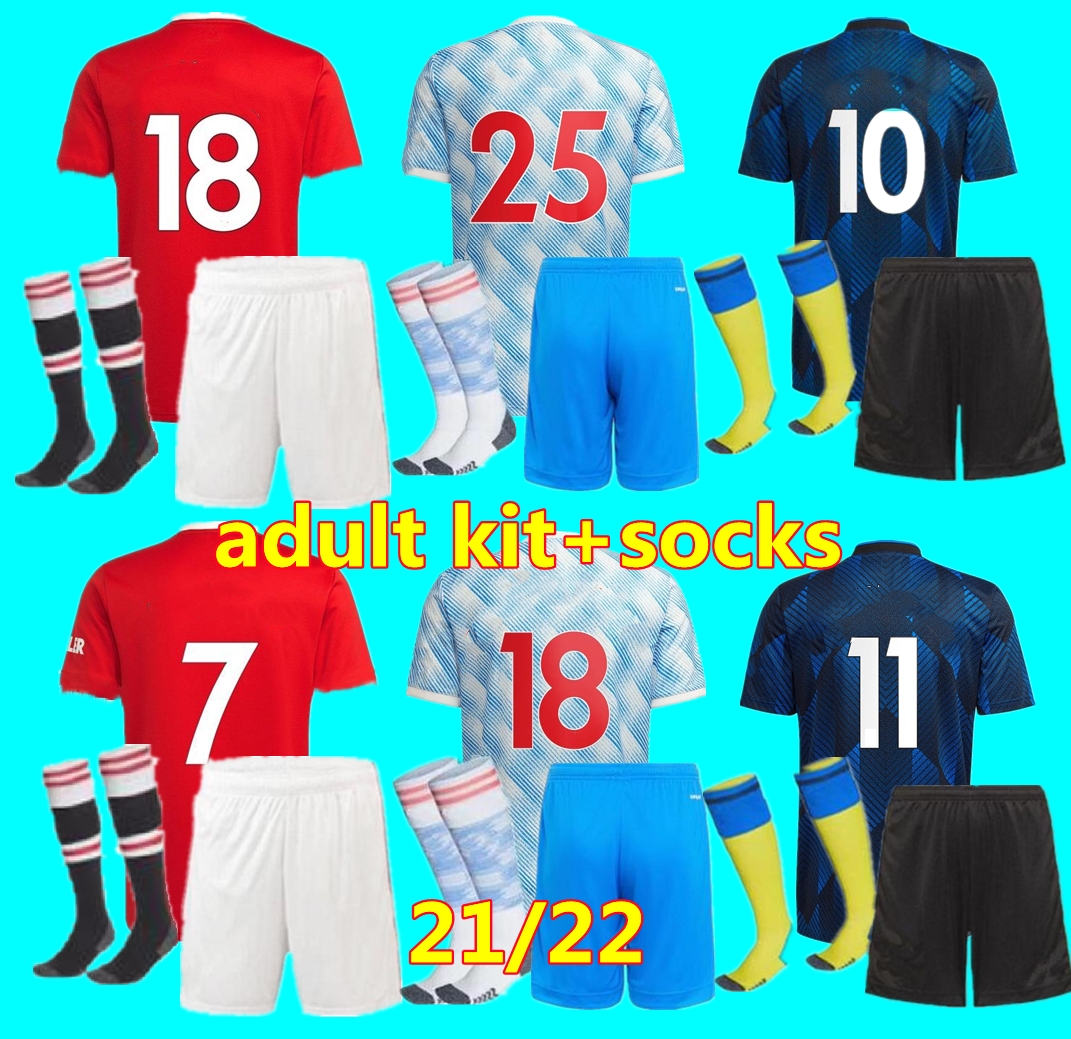 

New adult kit 21 22 ronaldo SANCHO Man soccer jerseys CAVANI BRUNO FERNANDES POGBA RASHFORD R. Varane football shirts WAN-BISSAKA 2021 2022, Black