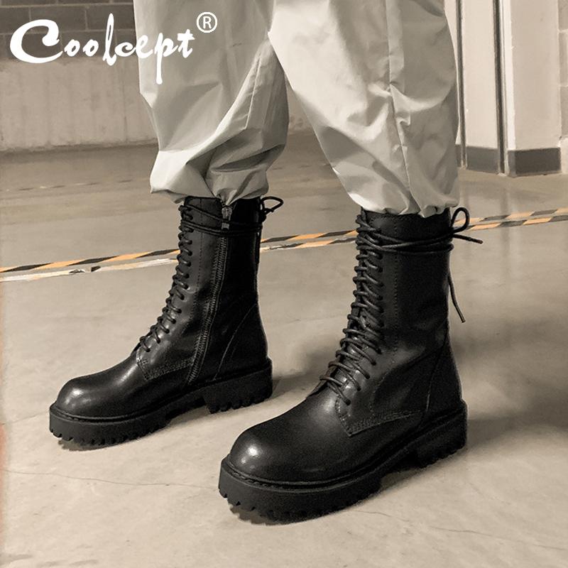 

Coolcept Woman Ankle Boots Patent Leather Shine Flat Heel Woman Winter Shoes Fashion Cool Short Boots Footwear Size 34-43, Black 1