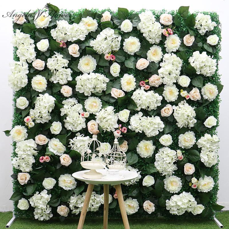 

40*60 3D Artififial Flower Wall Panel Plastic Turf Plants Wall+Rose Peony Big Hydrangea Flower Decor Home Wedding Backdrop Party1, Blue