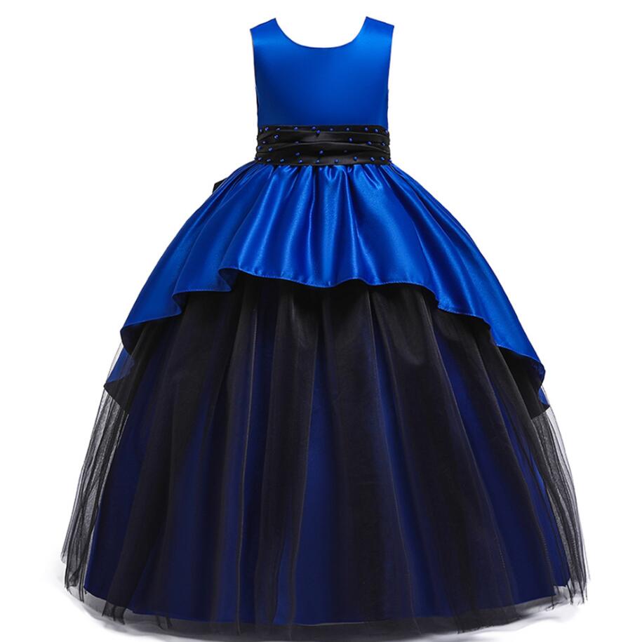 

New Girls Dresses for Summer,Girls Wedding Evening Party Dresses,Big Bow Black beaded belt Princess Flower Girl Dresses, Sky blue