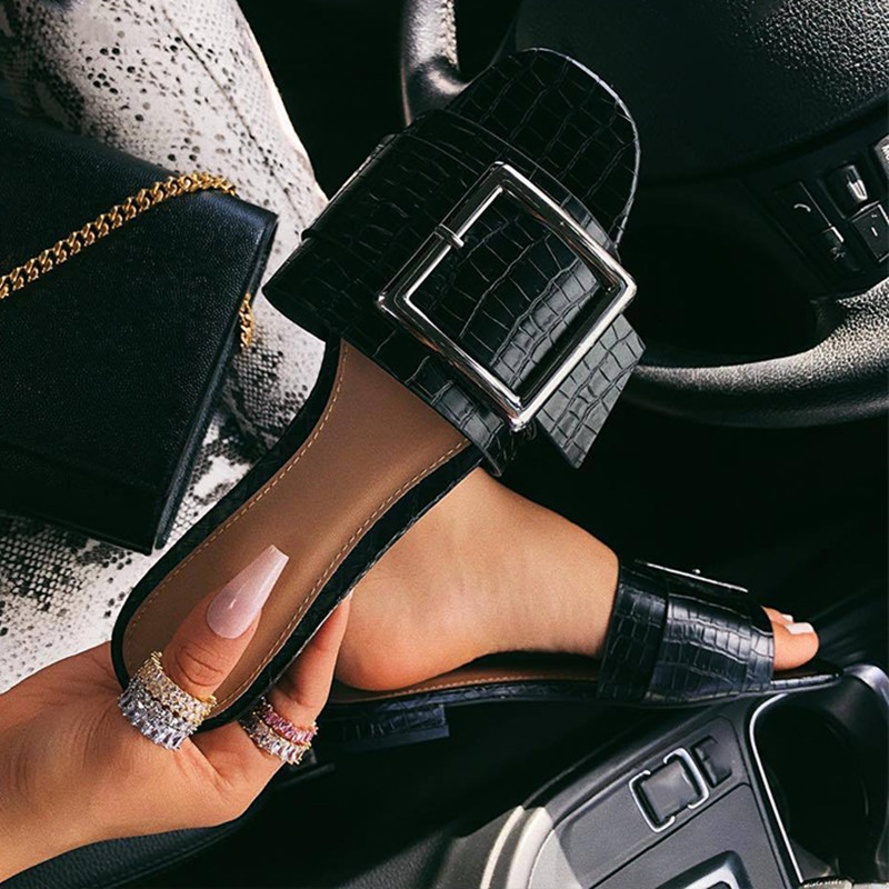 

2021 New Women Summer Buckle Comfortable Shoes Casual Non-slip Roman Solid Color Flats Sandal Beach Soft Female Outdoor Slippers Sy5s, Black