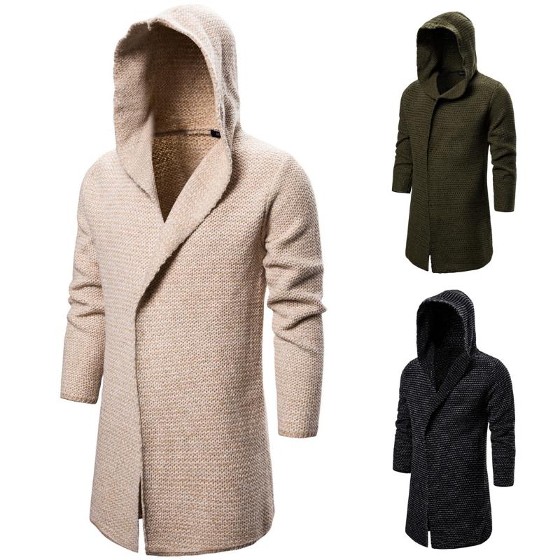 

Solid Sweater Men Long Sleeve Pullovers Outwear Man sweaters With Hat, Black