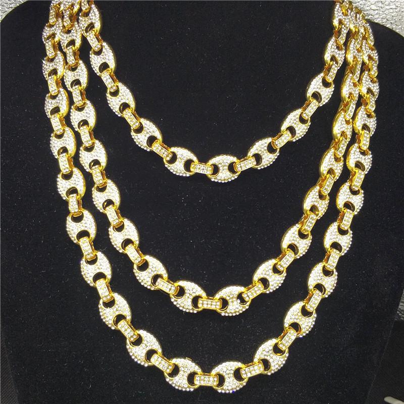 

Men Cuba Hiphop Iced Out Coffee Beans Chains Necklaces Rhinestone Fashion 8-24inch Long Chain Necklace Hip Hop Jewelry Gifts