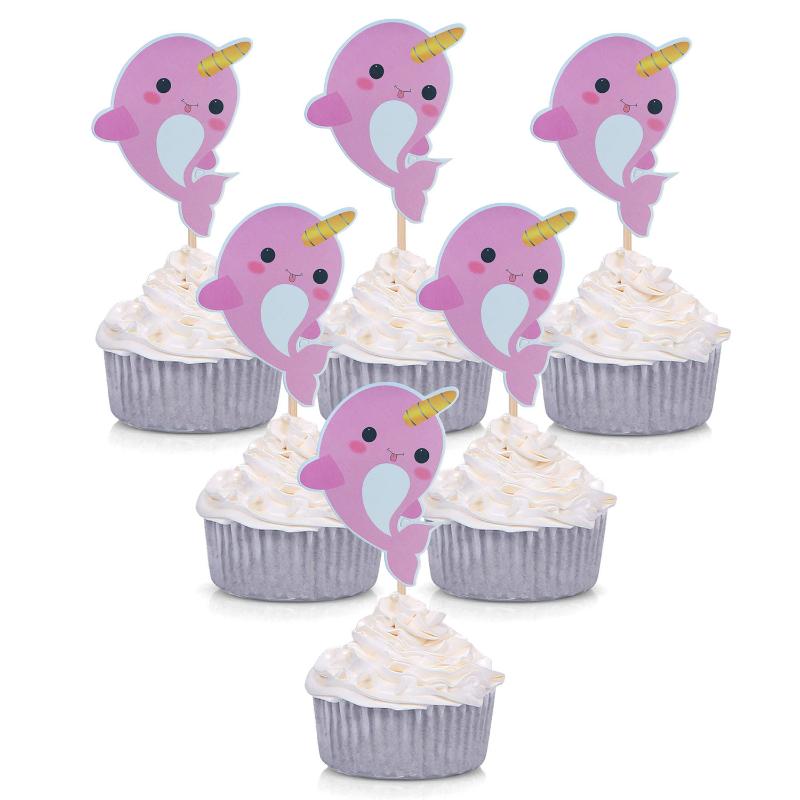 

6pcs DIY Cartoon Narwhal Cake stick Decor Ice-cream Cupcake Toppers Picks Kids Birthday Party Christmas Festival Dessert Decor