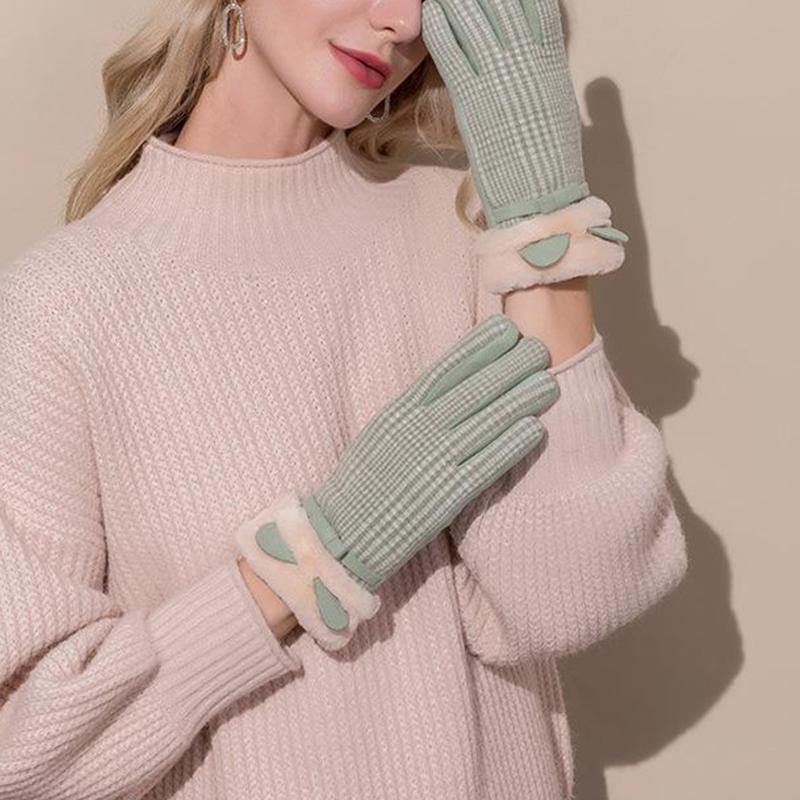 

Five Fingers Gloves Womens Thermal Winter Fall Touch Screen Ladies Full Finger Plush Lined Hands Warmer