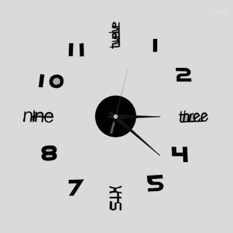 

Wholesale- 3D Large English Letters Arabic Numbers Frameless Mirror Surface Wall Clock DIY Art Watches Home Decoration P201