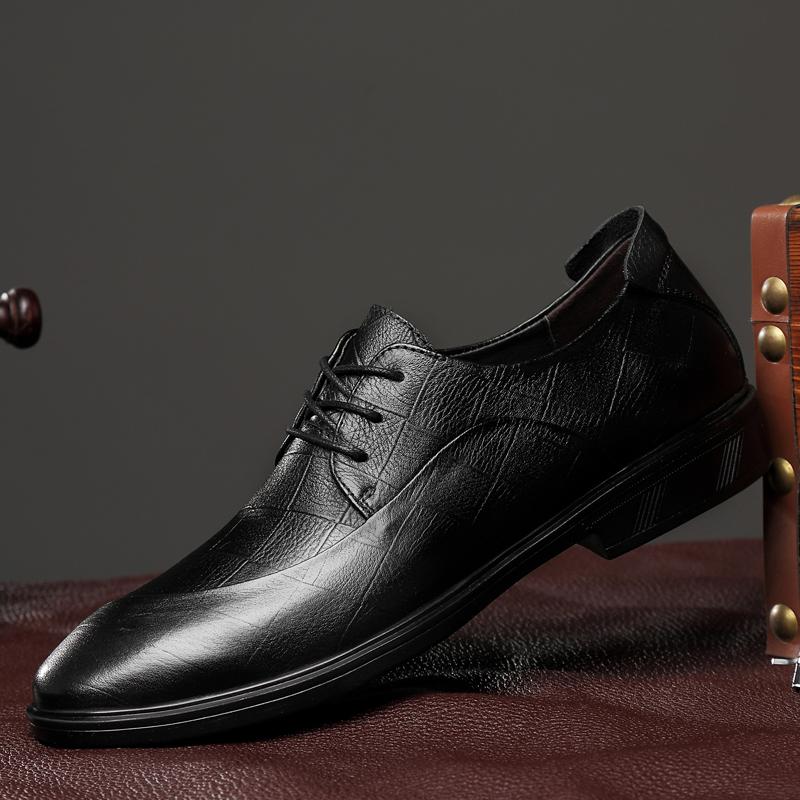 

men shoes genuine leather business dress Stylish Gentleman's lace up breathable comfortable italian oxford formal shoes men, Black