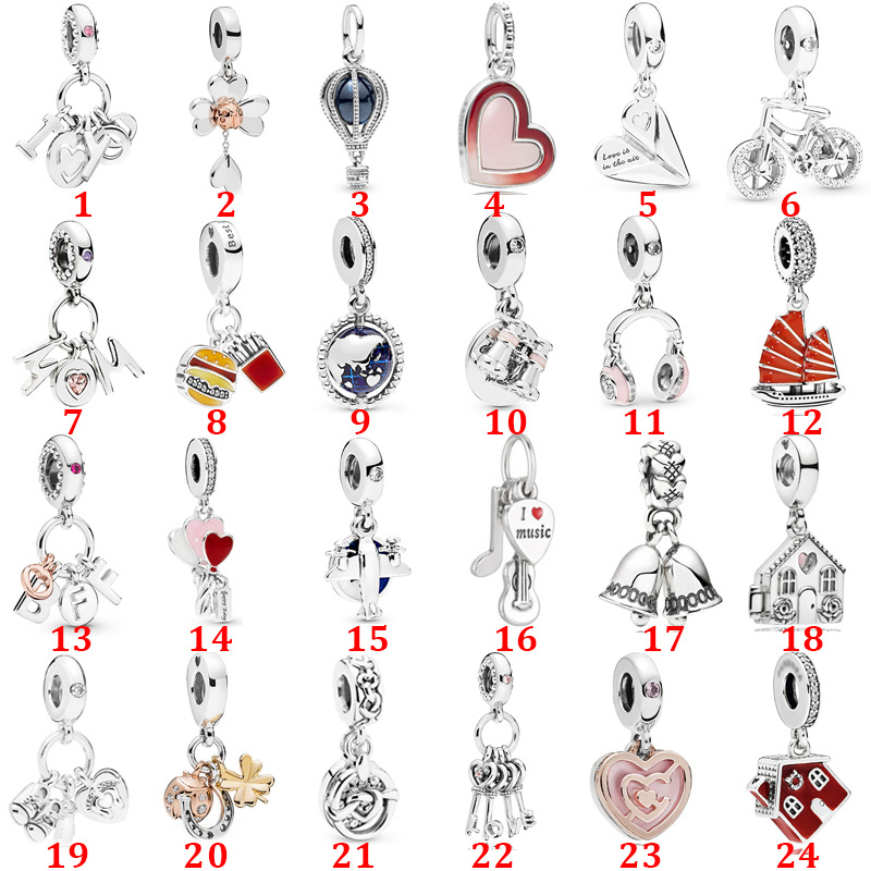 

925 Sterling Silver Charm Beads Fit Pandora Charms Bracelet hot air balloon bicycle earth plane bell string hanging parts Women Jewelry Gift