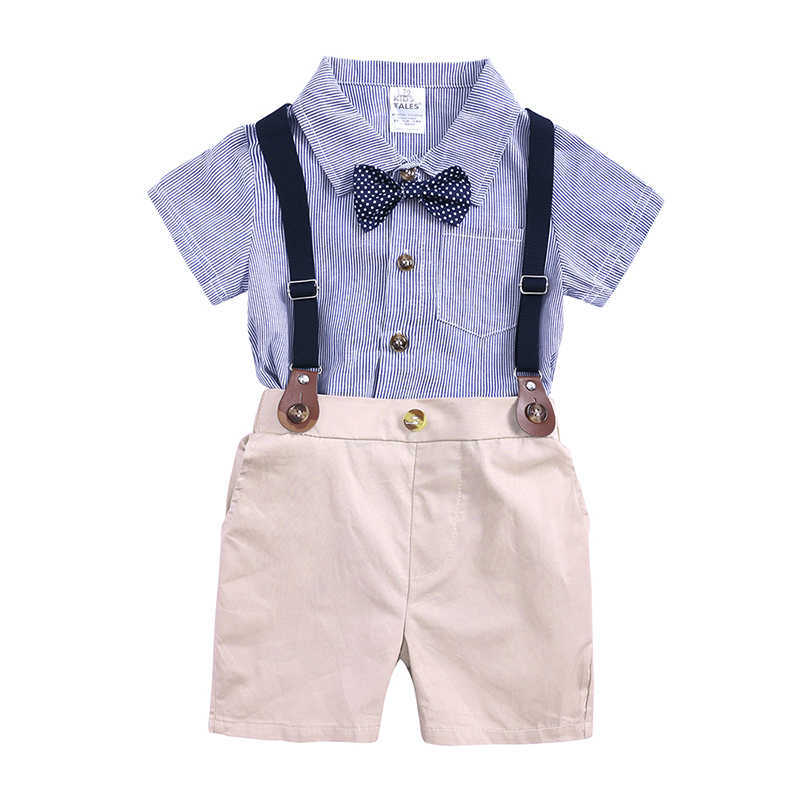 

Boys Formal Kids Clothes Toddler Clothing Set Summer Baby Suit Shorts Tops Children Shirt with Collar Wedding Party Costume 0-3 years, Blue