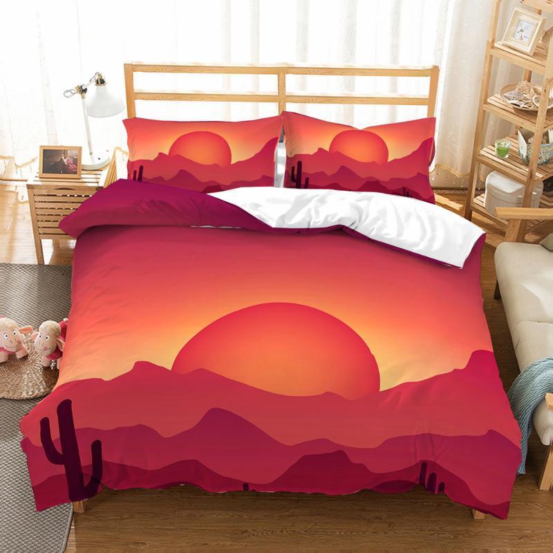 

2/3 Piece Bedding Set Mountains River View Duvet Cover Watercolored Mountains Quilt Cover with Pillowcase Luxury Bed Set1, Color-1