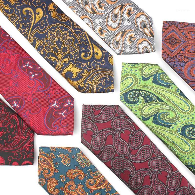 

New 7cm Necktie's Ties for Men Wedding Dress Polyester Paisley Floral Jacquard Narrow Classic Yellow Necktie1