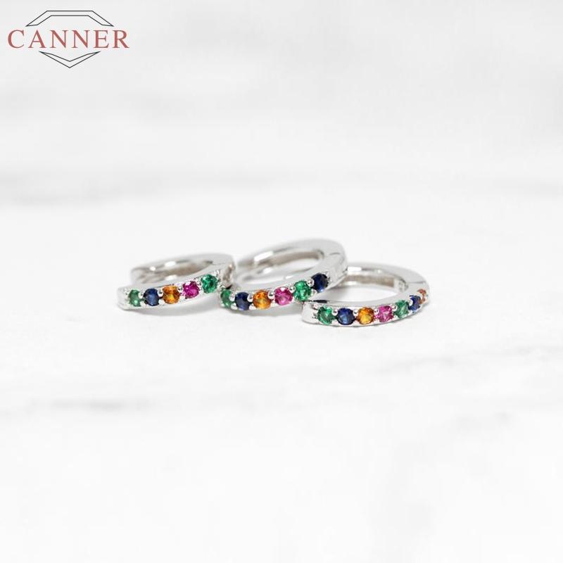 

CANNER 925 Sterling Silver Hoop Earrings For Women Ins Colorful Zircon Earring Hoops Earings Luxury S925 Jewelry Ear Pendientes
