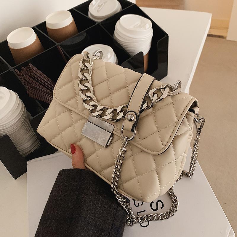 

Vintage Fashion Female Tote Chain Lozenge 2021 Quality PU Leather Women Designer Handbag High capacity Shoulder Messenger Bag, Black