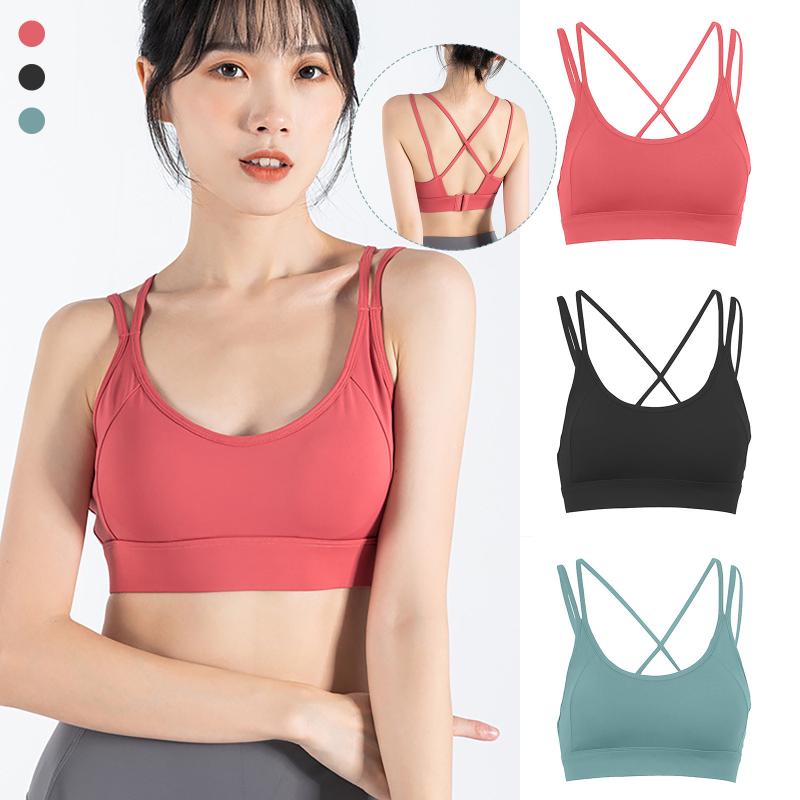

Women' Breathable Sports Bra All-In-One Slim Back Women Yoga Crop Top Sports Bra Solid Color Fitness Running Vest Underwear, Orange red