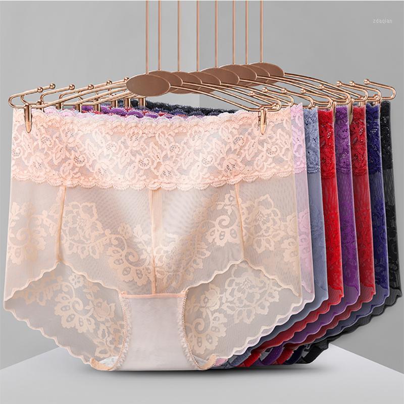 

Floral Lace Briefs Women Underwear Seamless Breathable Thin Panties Solid Color High Waist Underpants1, Black