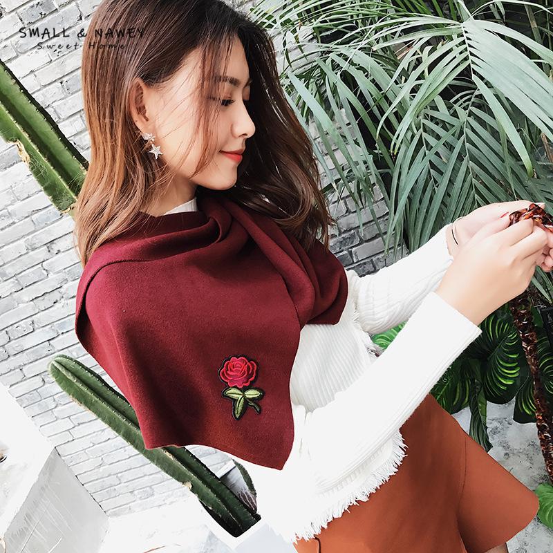 

30*180CM autumn and winter ladies warm cashmere scarf classic rose butterfly pure color simple dual-use scarf