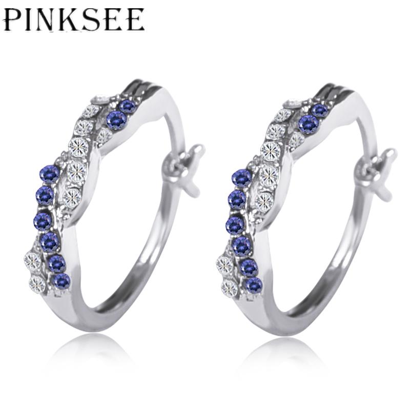 

Pinksee 2020 Summer Charm Fashion Blue White Rhinestone Circle Round Hoop Earrings Women Girls Simple Ear Jewelry Accessories