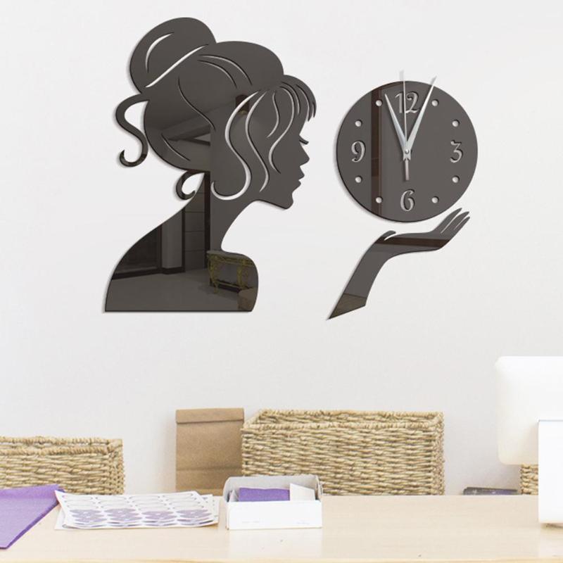 

Wall Clock Girl Mirror Sticker Acrylic Waterproof Decal Home Living Room Decor hot sale clock1