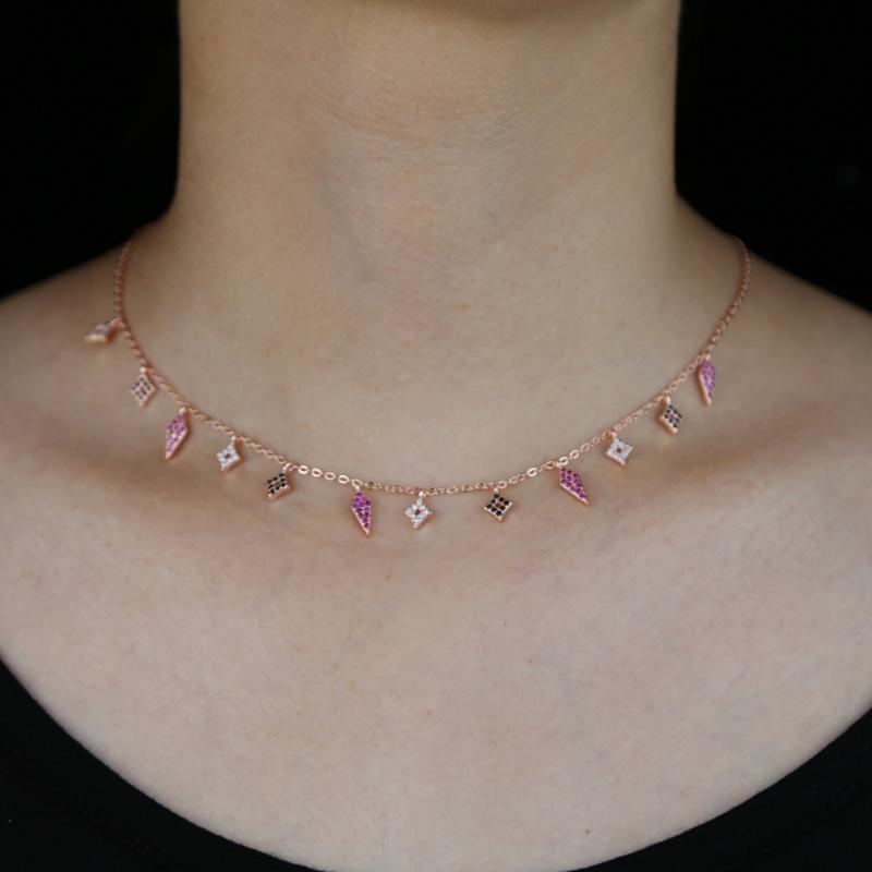 

2020 trendy women jewelry 35+10cm Gold color micro pave cz geometric charm choker layer necklace