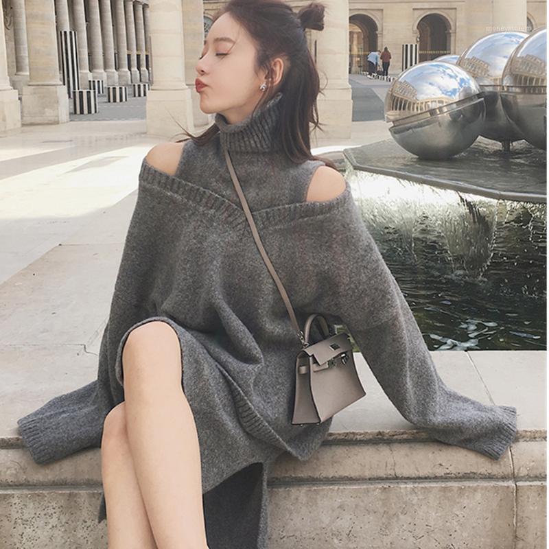 

2020 Autumn New Turtleneck Vest Sweater Dress Women + Knitted Long Sleeve Pullovers Loose Sweater Fashion 2 Piece Sets Suits1, Photo color1