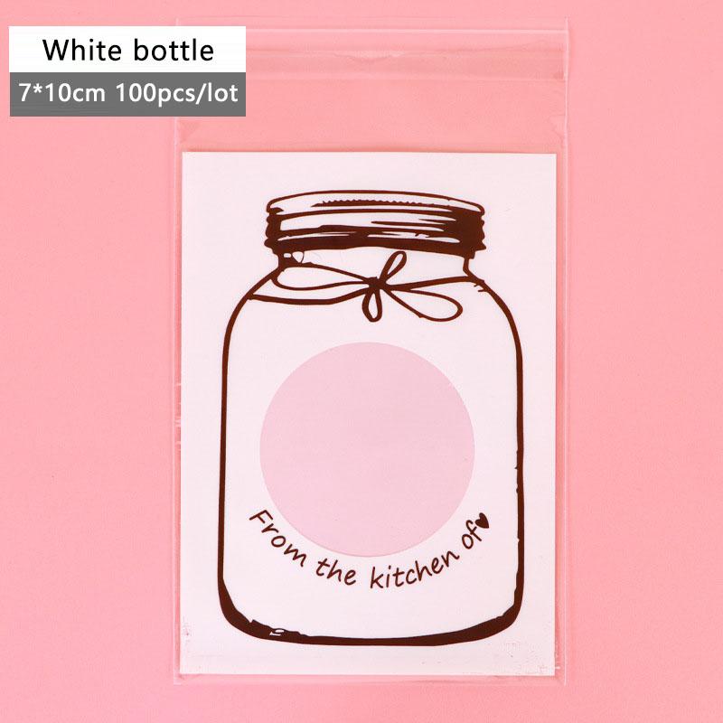 

100pcs/lot Self Adhesive Gift Bag Pure White Cartoon Sugar Bottle Matte Candy Soap Cookie Handmade Biscuit Party Favors Bag