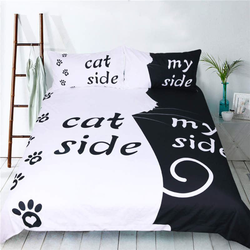 

New Black & White Style Quilt cover Set Creative Dog/Cat Side With My Side Duvet Cover Pillowcase Couple Bedding Set LJ201015, Type 3