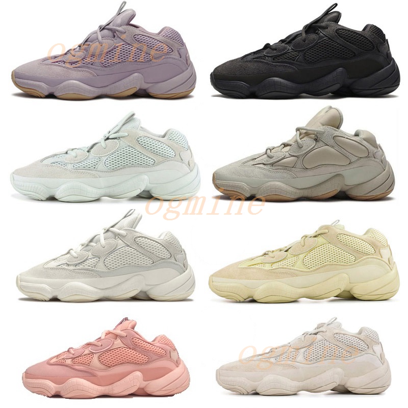 

with box Desert Rat 500 Soft vision bone white Running Shoes mens womens moon yellow Salt Kanye West men Sports Sneakers Boots, 500 pink [women shoe]