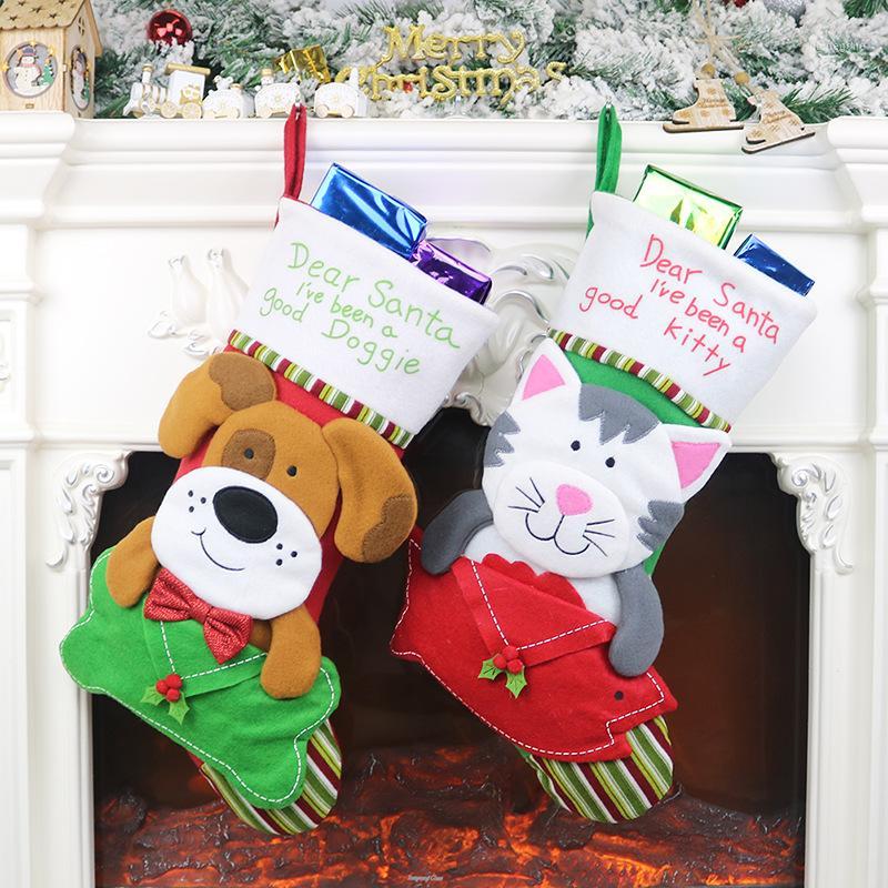 

Christmas Stocking Lovely Cats And Dog Wishing Socks Best Wish For Children Candy Bags Gift New Year Lucky Socks1