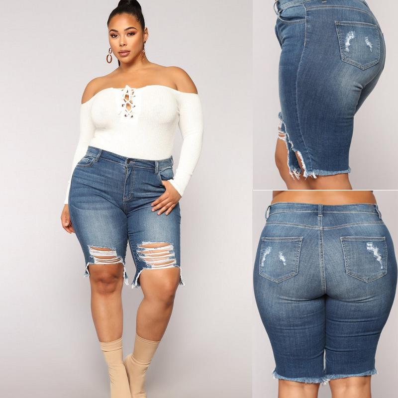 

Amazon extra large hot selling women's pants Euramerican red hole jeans pants, See chart