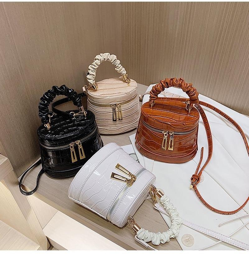 

High Quality Portable Small Bag Female 2021 New Trendy Designer All-match Messenger Bag Fashion Lady Stone Pattern Bucket, Black