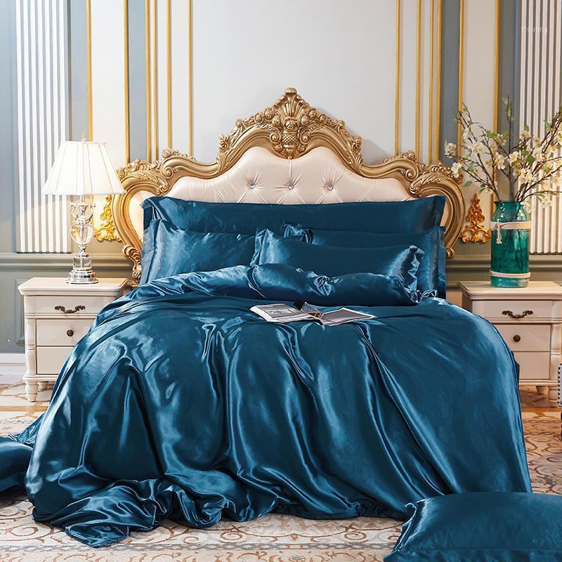 

Washed Silk Bedding Set Comfortable Bedding King Size Home Bedroom Bed Cover Solid Color Quilt Cover Duvet Set 3/4pcs1, Color 21