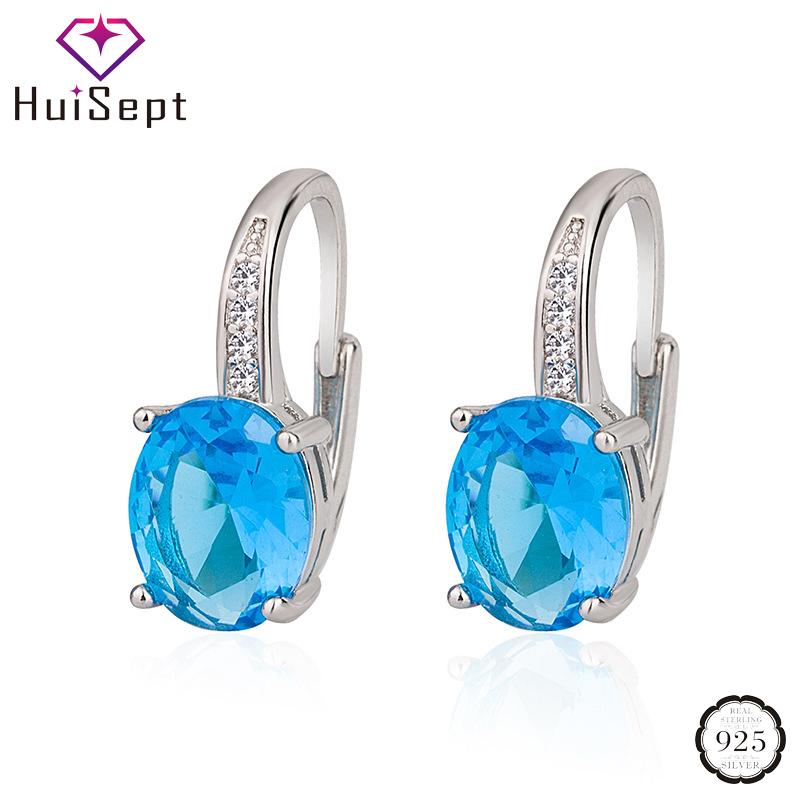 

HuiSept Fashion Earrings 925 Silver Jewelry Oval Shape Sapphire Gemstone Accessories Drop Earring for Women Wedding Engagement