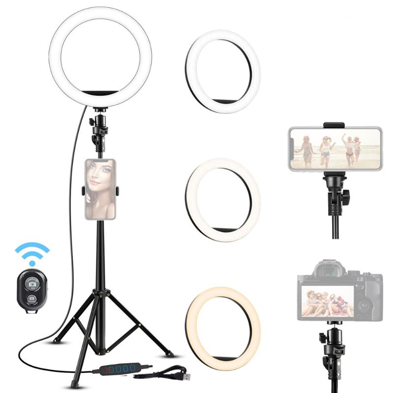 

16cm/6inch LED Video Ring Light Lamp Dimmable USB Powered with Ballhead Adapter Phone Holder Tripod Wireless Remote Shutter