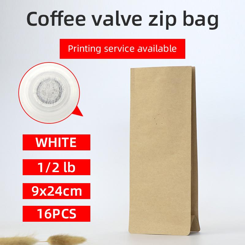 

16pcs 1/2 pound 250g kraft parper coffee bean one side degassing valve packaging bag block bottom stand up coffee pouch