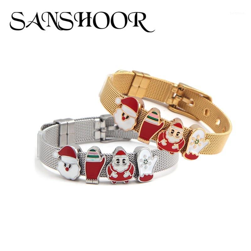 

SANSHOOR Christmas Bracelets Gifts Set With Dual Santa and Gloves Charms As Special DIY Women Girls Xmas Jewelry1