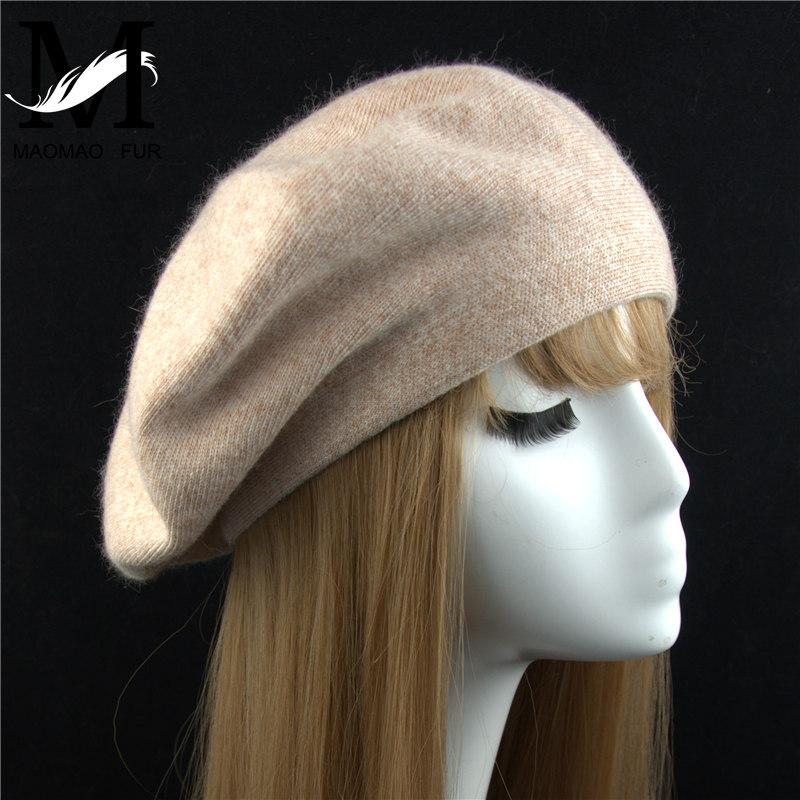 

Women Beret Hat Winter Female Knitted Cotton Wool Hats Spring Brand Girls Wool Solid Color Beret, White