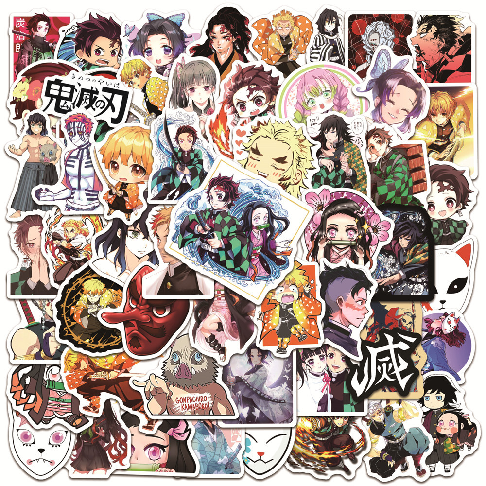 

100Pcs/Lot Anime Stickers Demon Slayer Kimetsu No Yaiba Cool Vinyl Decals for Laptop Skateboard Luggage Car Bike Waterproof