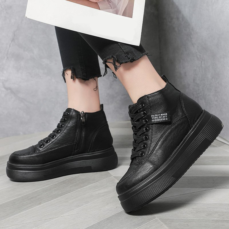 

2021 The New Ladies Cross Belts Platform Women's Dwaterproof Proof Water Leather Apartments Ankle Boots Black Woman Vulcanized 3mdn, Blacksingle
