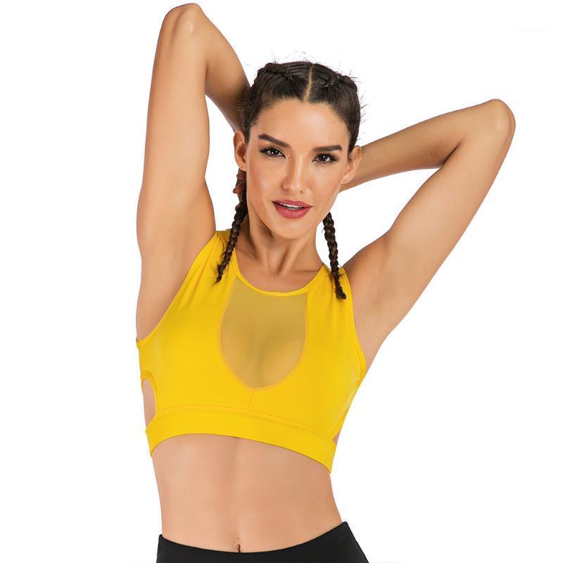 

Breathable Padded Sports Bra Push Up Mesh Splicing Sexy Hollow Out Sports Wear For Women Gym High Impact Yoga Bra1, Yellow