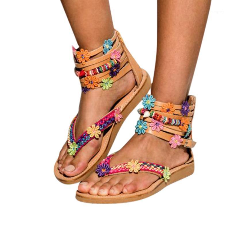 

Sagace Women Sandals 2020 Summer Fashion Roman Bohemian Style Handmade Braided Flowers Flip Flops Non-slip Females Sandals1, Brown