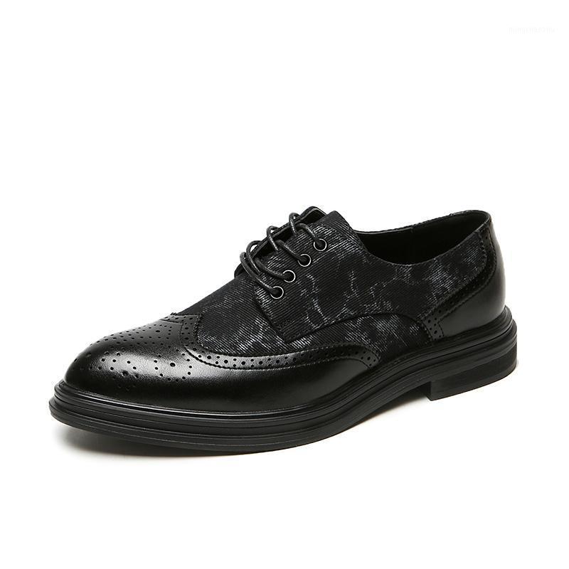 

Men Dress Shoes Handmade Brogue Style Paty Leather Wedding Shoes Men Flats Leather Oxfords Formal1, Black