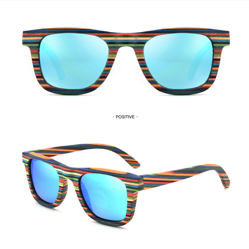 

Belight Optical Colorful Wooden Bamboo Square Shape Polarized Sunglasses Men Women Handmade Unisex with Case Oculos HJ001