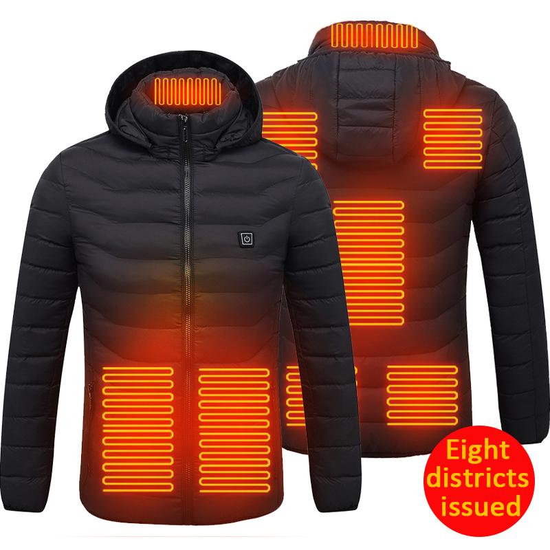 

Fashion 8 Areas Electric Heated Jackets Vest Cotton Outdoor Coat USB Heating Hooded Winter Thermal Warmer For Hiking Fishing, Black