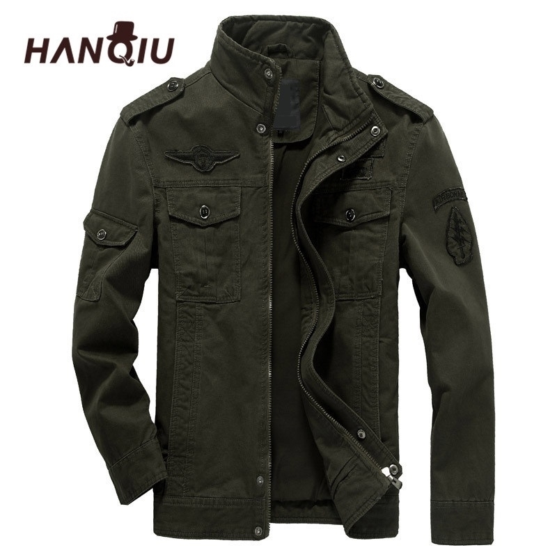 

HANQIU Brand -6XL Bomber Jacket Men Military Clothing Spring Autumn Male Coat Solid Loose Army Military Jacket 201124, Black