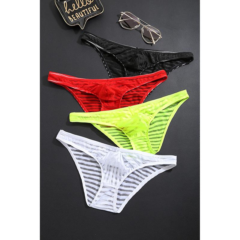 

3pcs Multicolor Men's Briefs Low Waist Sexy Breathable Solid Stripe Ultra Thin Transparent Ice Underwear, Black
