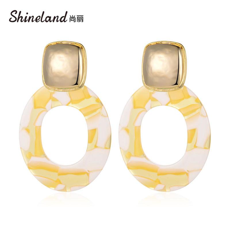 

Shineland Fashion New Round Acrylic Metal Drop Dangle Earrings Vintage Statement Jewelry Women for Party Gift Boucles D'oreille