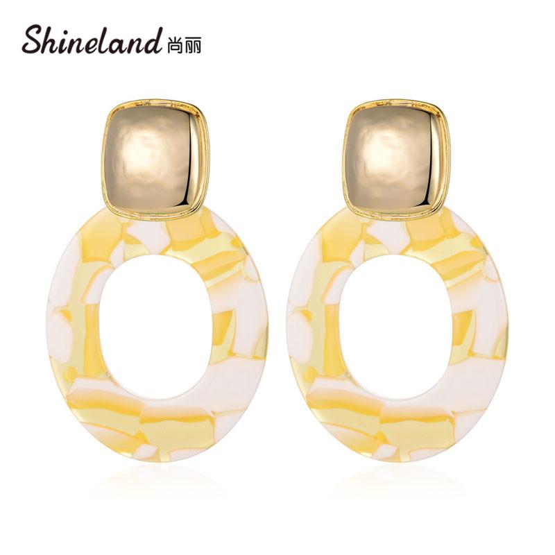 

Shineland Fashion New Round Acrylic Metal Drop Dangle Earrings Vintage Statement Jewelry Women for Party Gift Boucles D'oreille