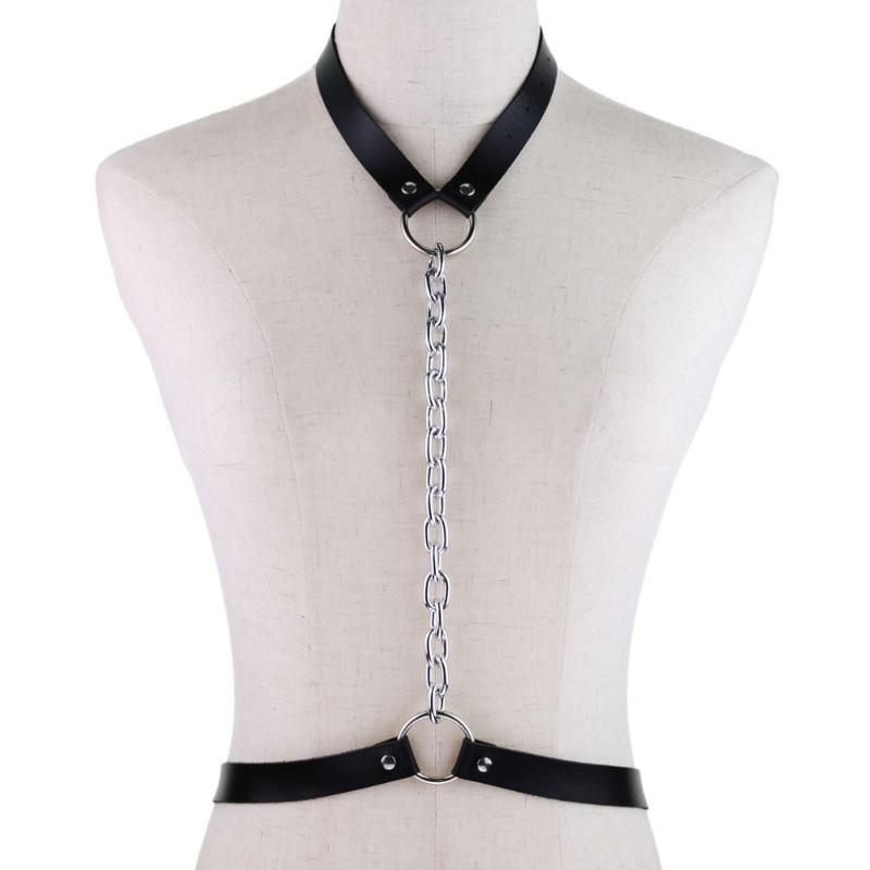 

KMVEXO Leather Harness Belt Bondage Cage Gothic Chain Body Necklace Women Punk Fashion Cosplay Festival Torques Jewelry 2020 New