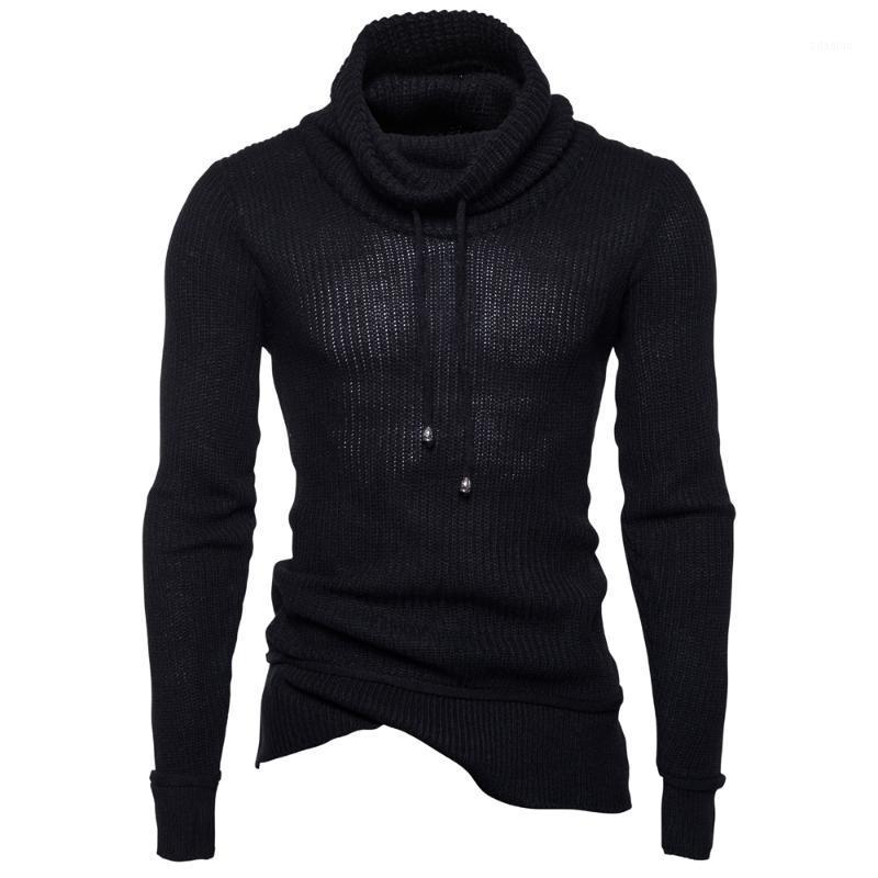

Men Long Sleeve Turtleneck Solid Color Regular Sweater With Hat1, Black