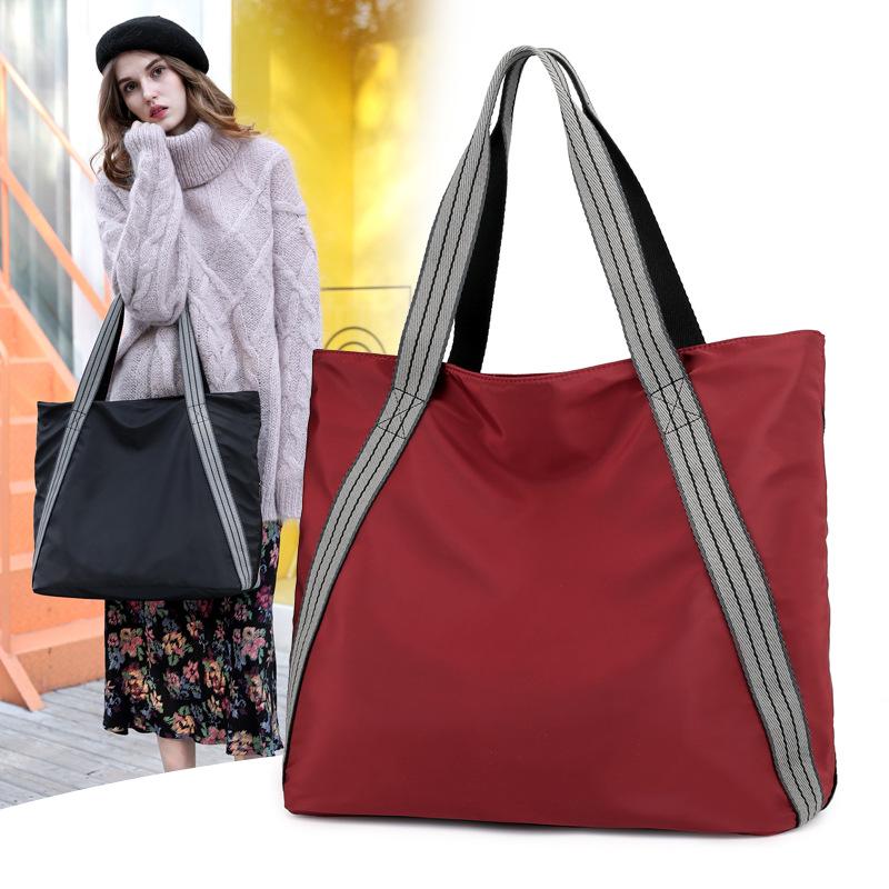 

Mommy Bag Hand-held One-shoulder Slash Fashion Casual Travel Spot Washed Nylon Cloth Bag, Black